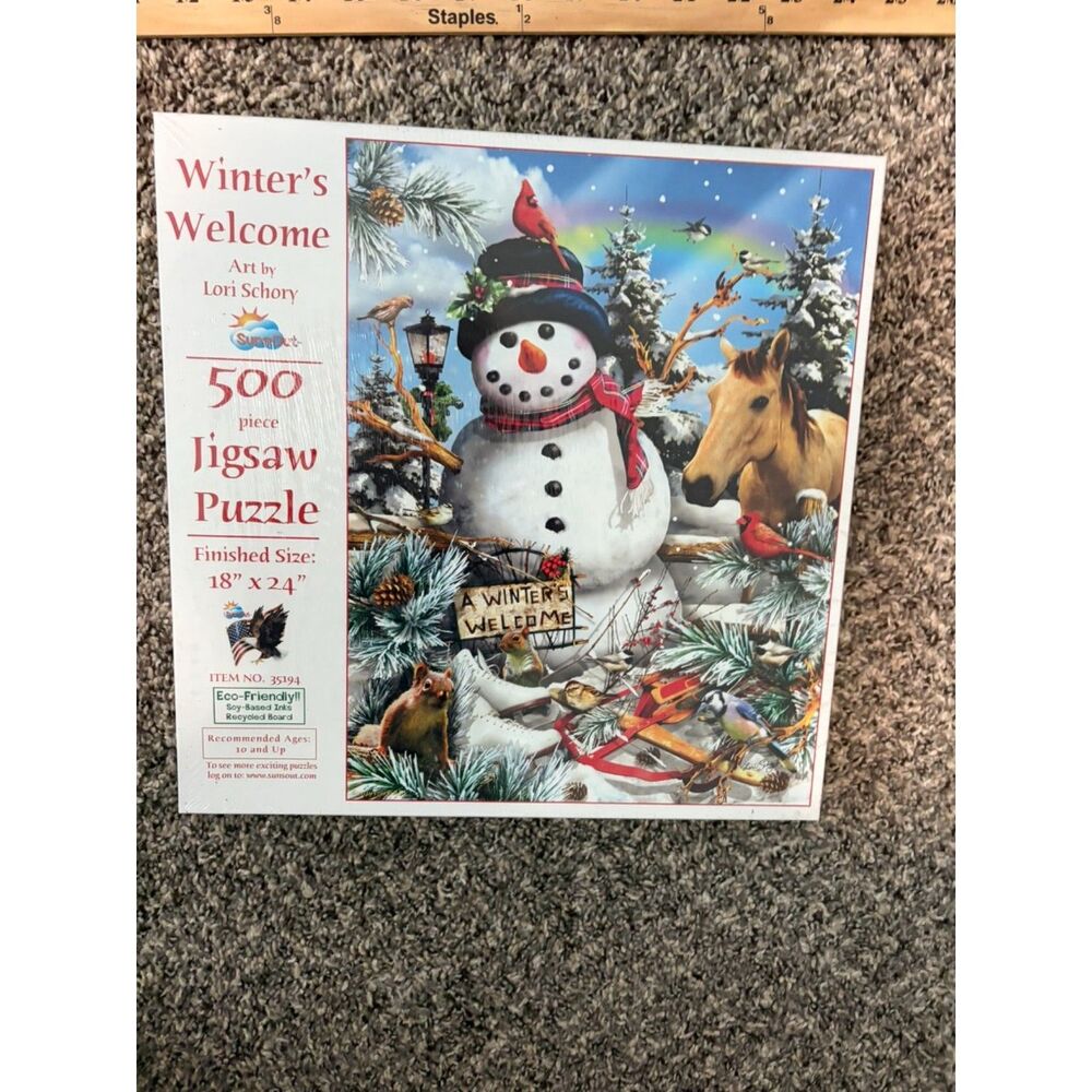 Sunsout winter's welcome 500 pc jigsaw puzzle sealed NIB